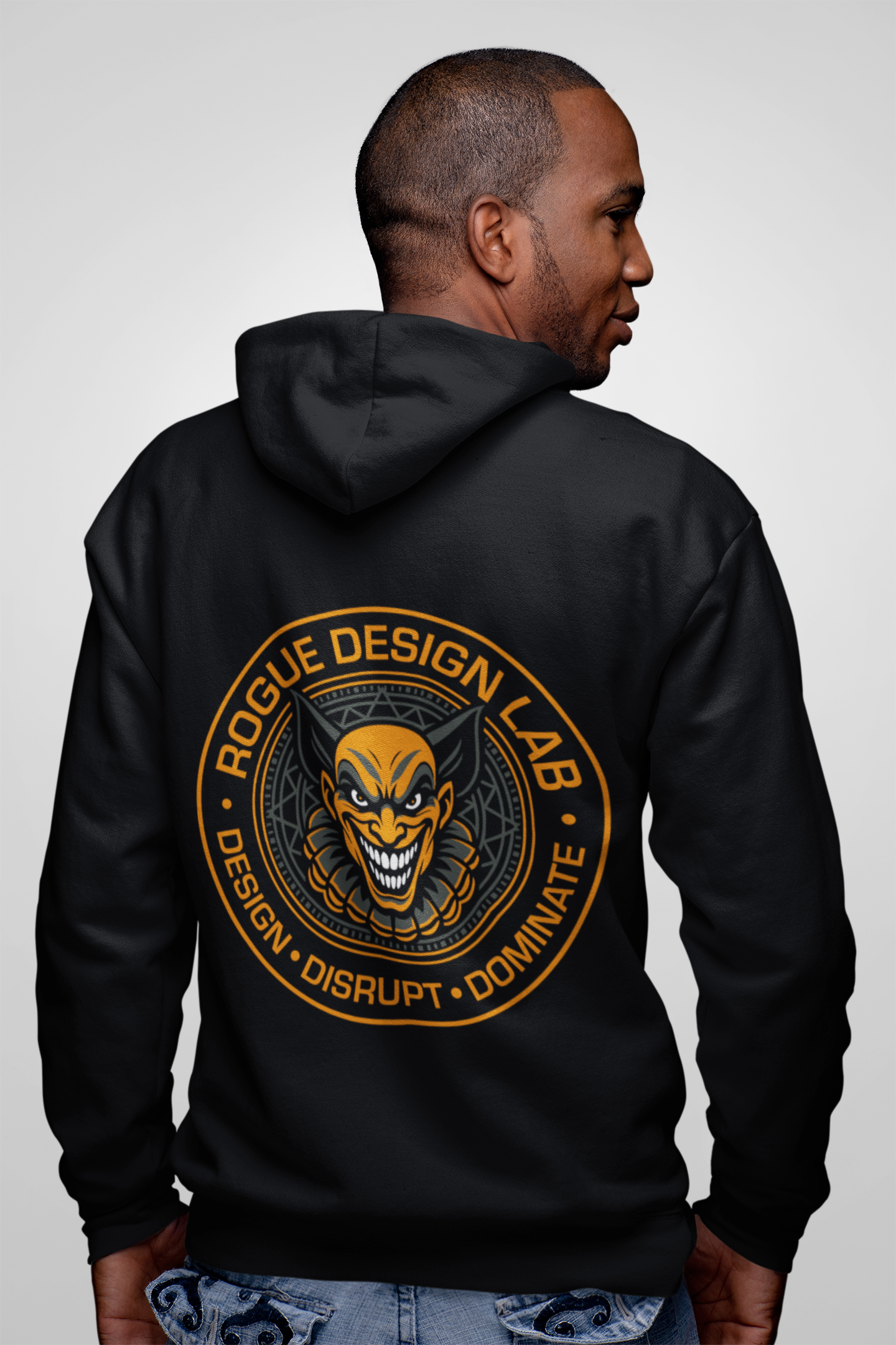 Rogue Design Lab - Full Zip Black Hoodie (Orange Logo)