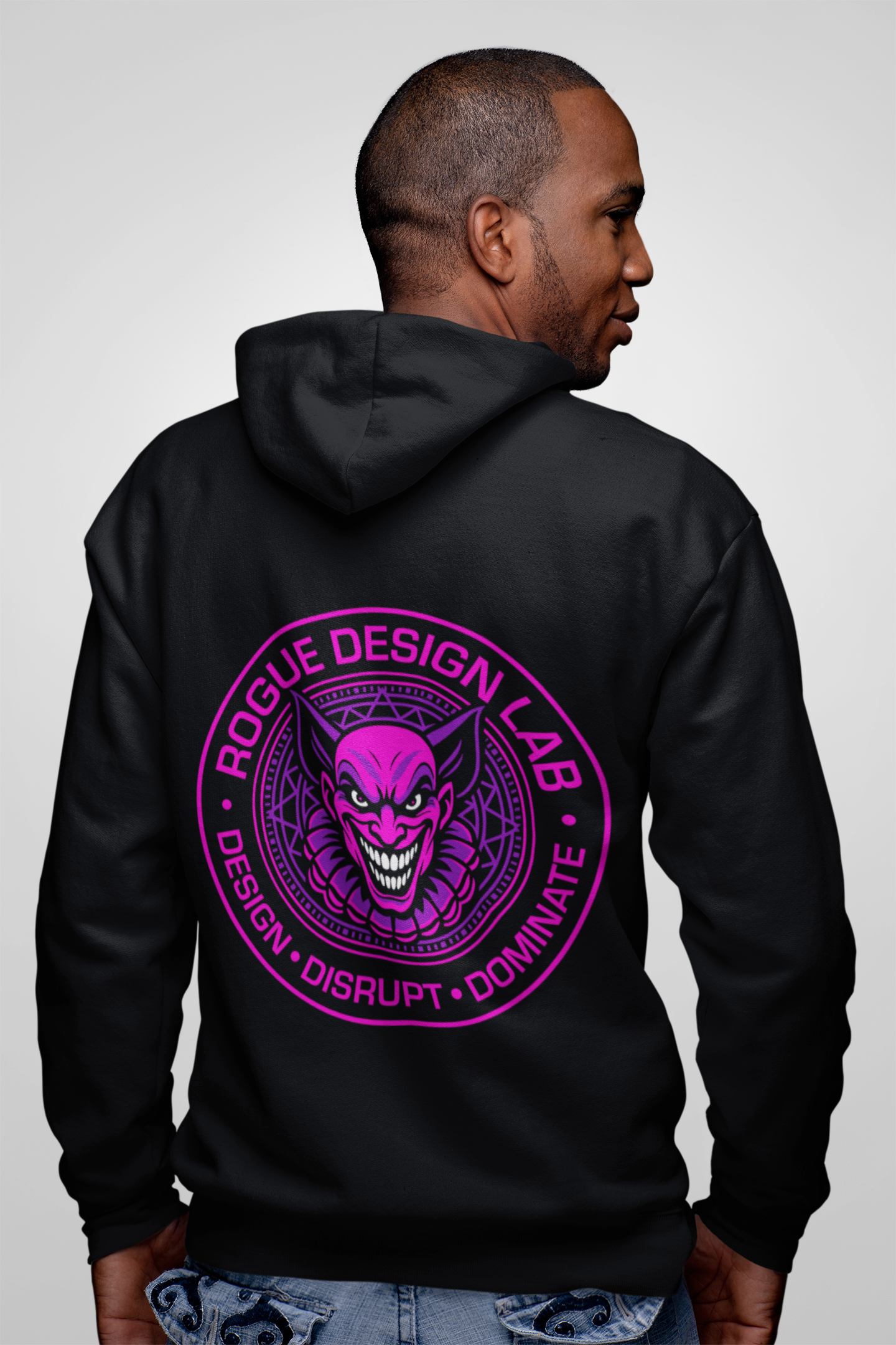 Rogue Design Lab - Full Zip Black Hoodie (Pink Logo)